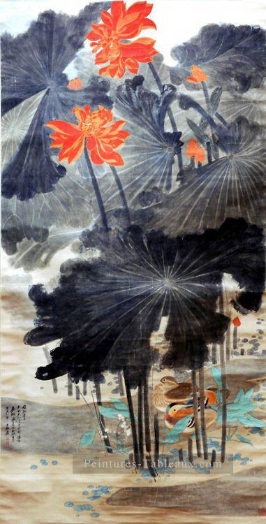 Chang Dai chien Lotus et mandarin canards 1947 encre de Chine ancienne Peintures à l'huile